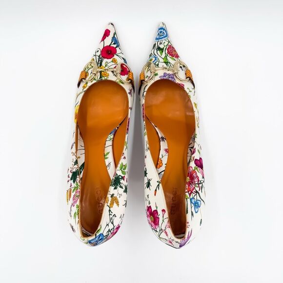 Gucci Horsebit Floral Pointed Toe Pumps Heels Satin Size 9 - Picture 5 of 15